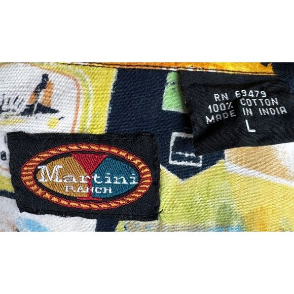 MARTINI RANCH Western Beer Rodeo Vintage Hawaiian Snap Button Up Long Sleeve LG - Picture 6 of 7